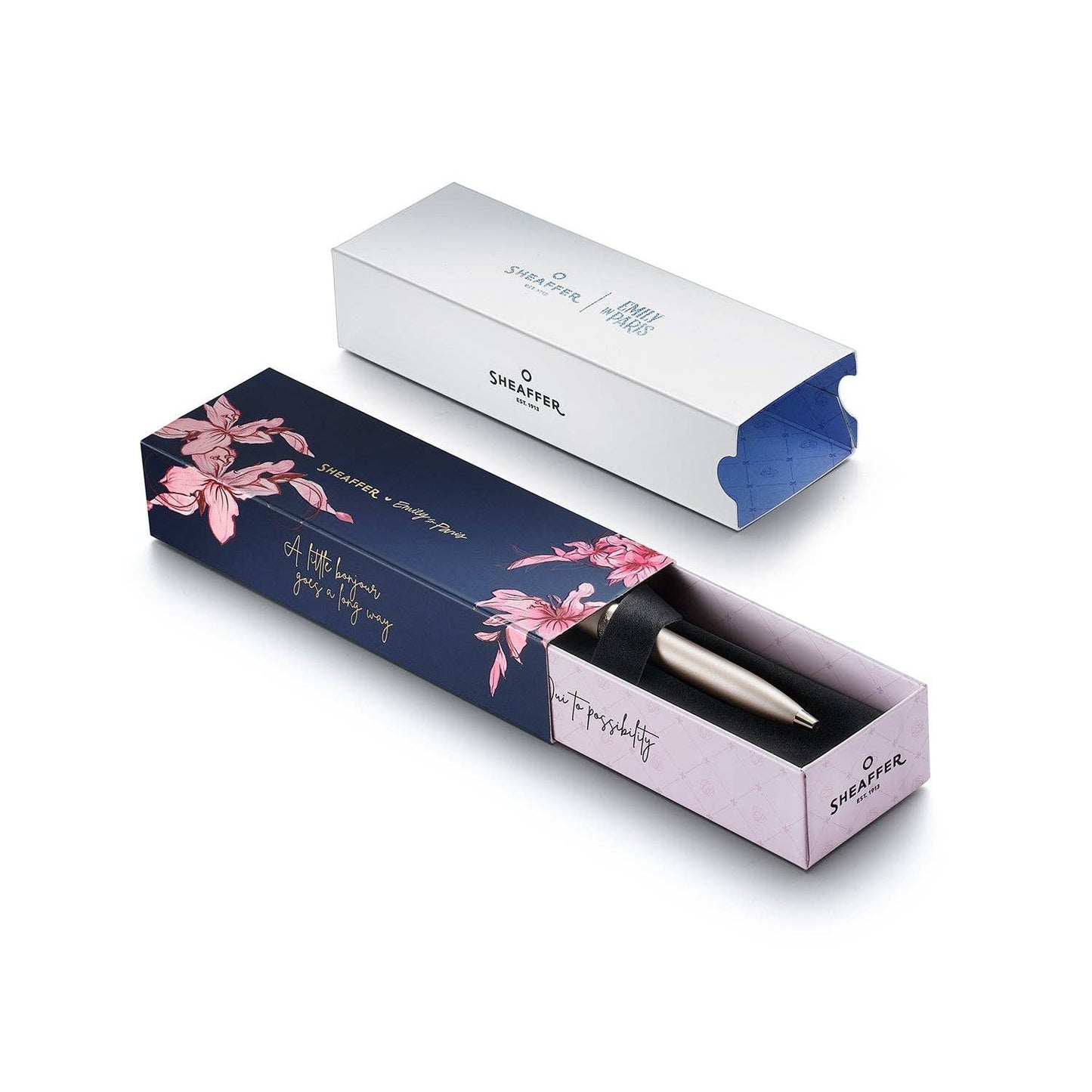 Sheaffer 100 Emily in Paris 9377 Champagne Gold Ballpoint Pen with Champagne Gold Trims and Bow-Shaped Clip Emblem