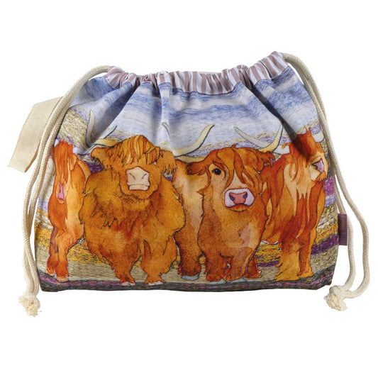 Highland Coos Drawstring Bag by Emma Ball