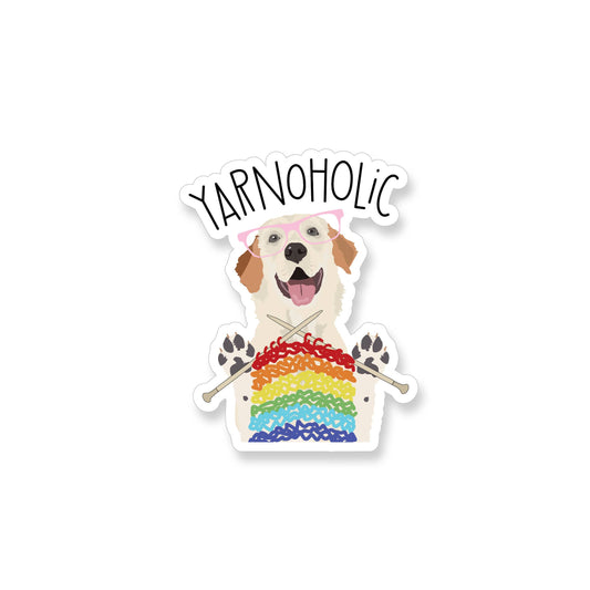 Yarnoholic Dog Knitting Rainbow Vinyl Sticker