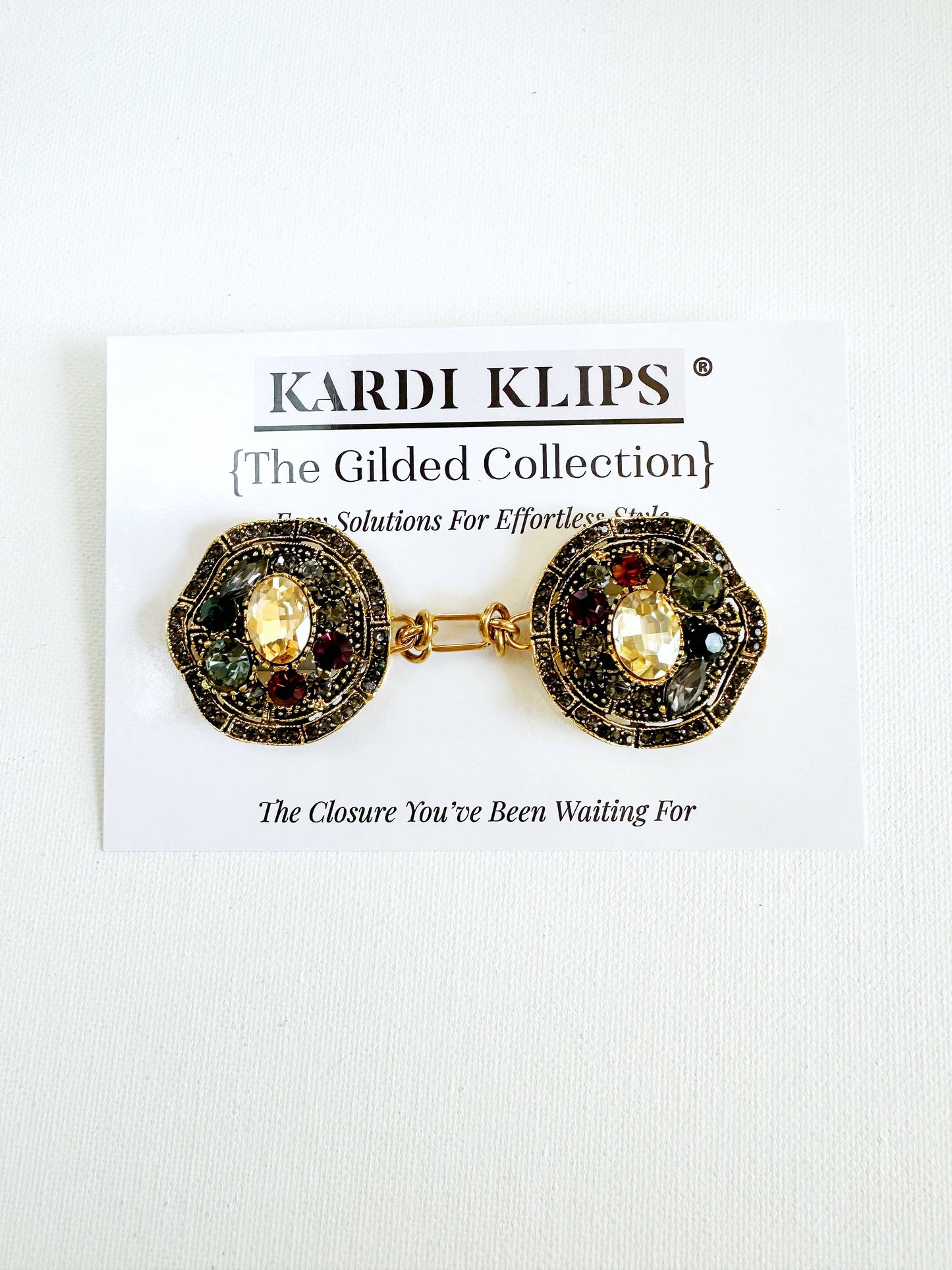 Bejeweled Gold Baroque Cinch Clip, Sweater Clasp KardiKlip