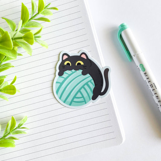 Cute Yarn Ball Black Cat Waterproof Matte Vinyl Sticker