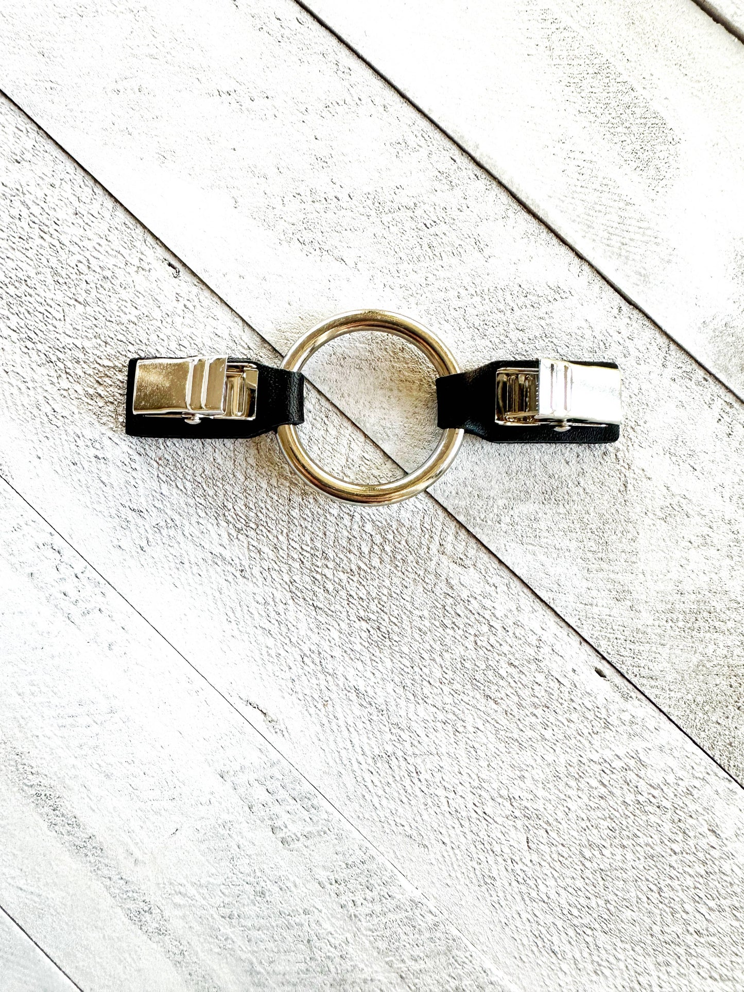 Cinch Clip for Clothes Silver w/ Black Leather Scarf Clasp