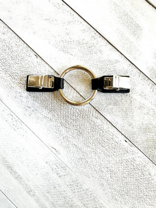 Cinch Clip for Clothes Silver w/ Black Leather Scarf Clasp