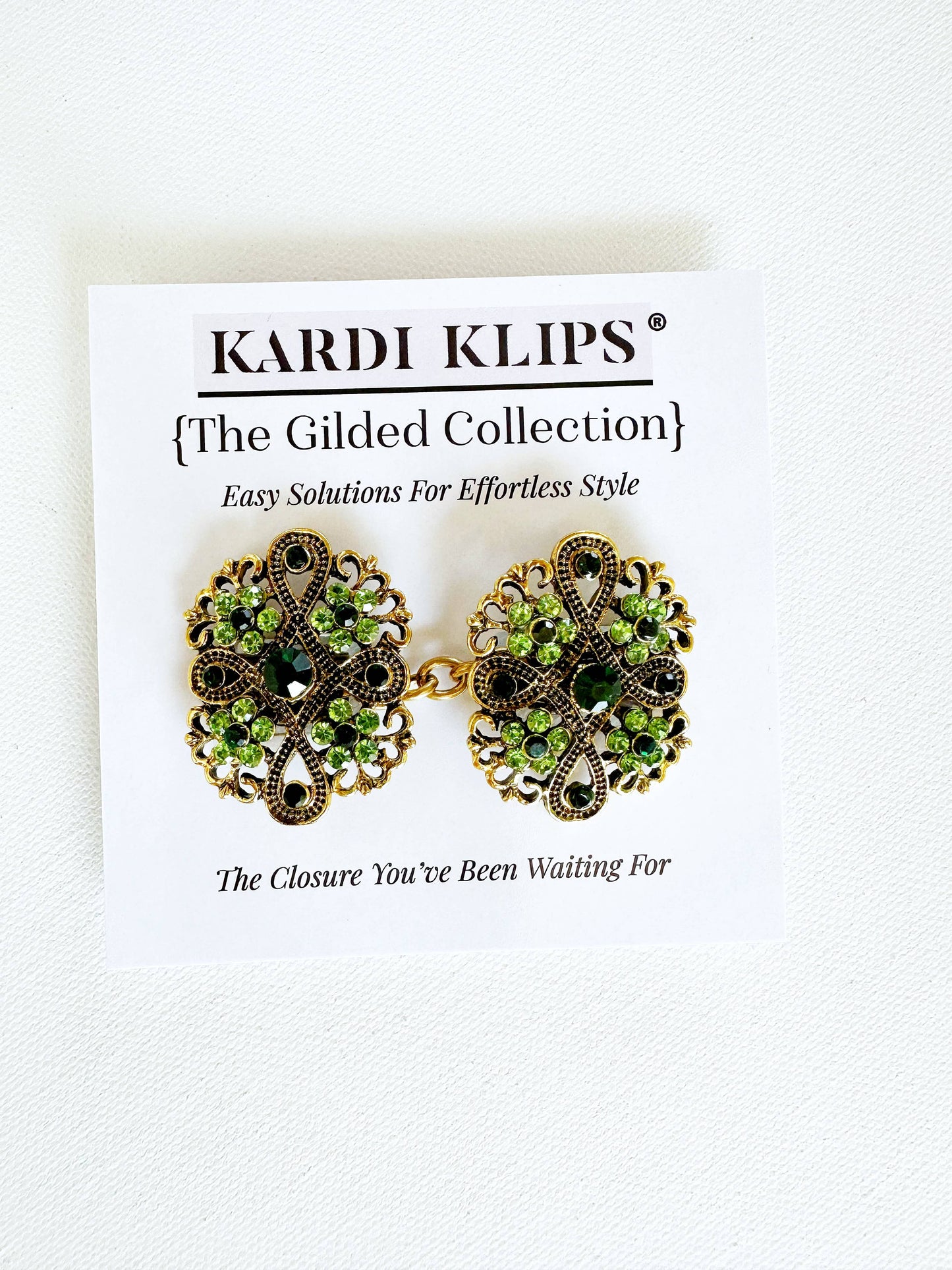 Green & Gold Cinch Clip, Gilded Sweater Clasp KardiKlip