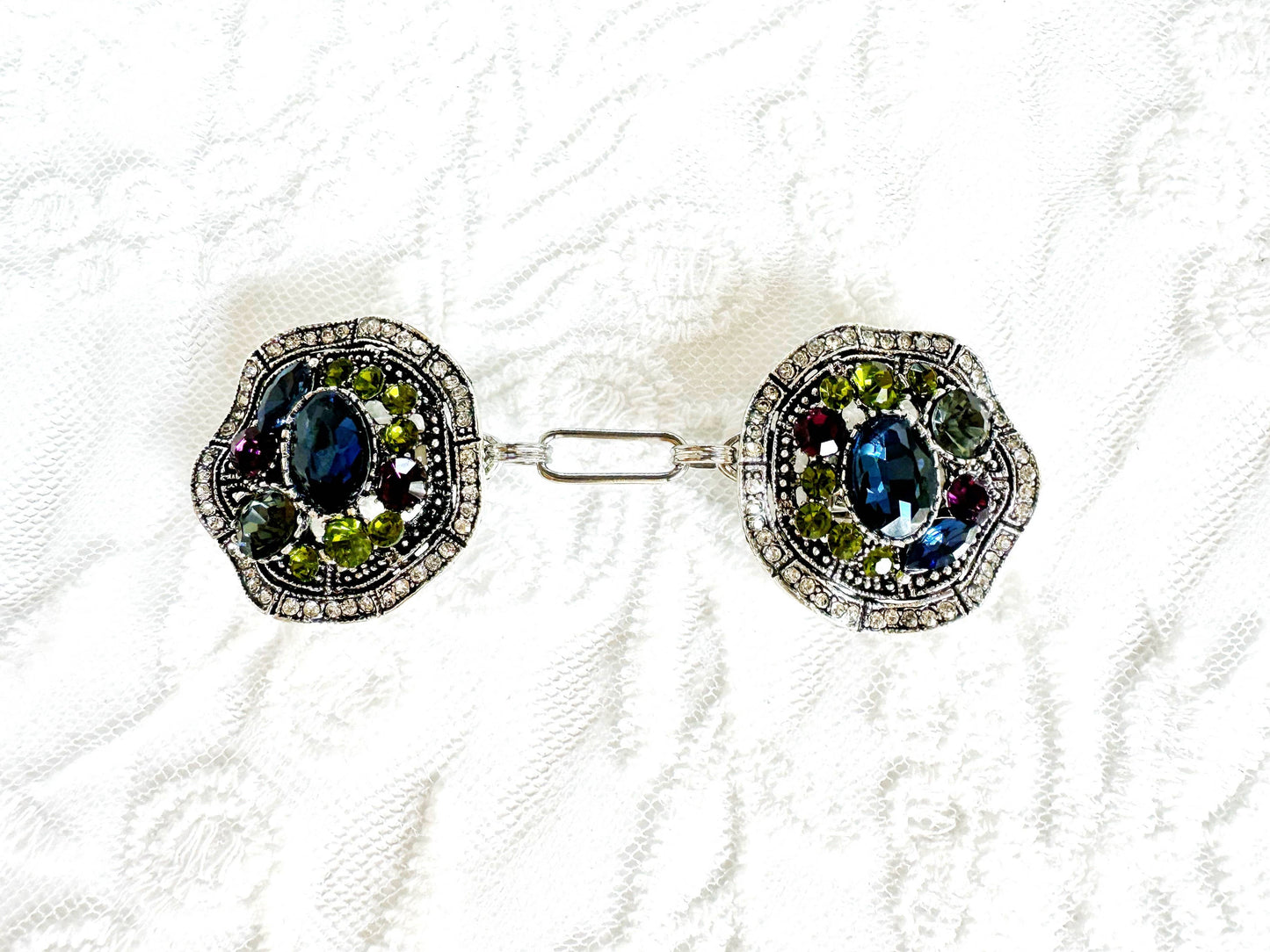 Bejeweled Silver Baroque Cinch Clip, Sweater Clasp KardiKlip