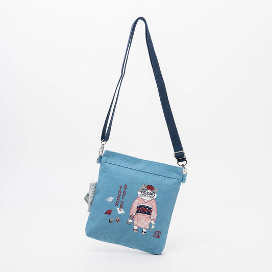 Kusuguru Japan Embroidered Kimono Cat Crossbody Bag