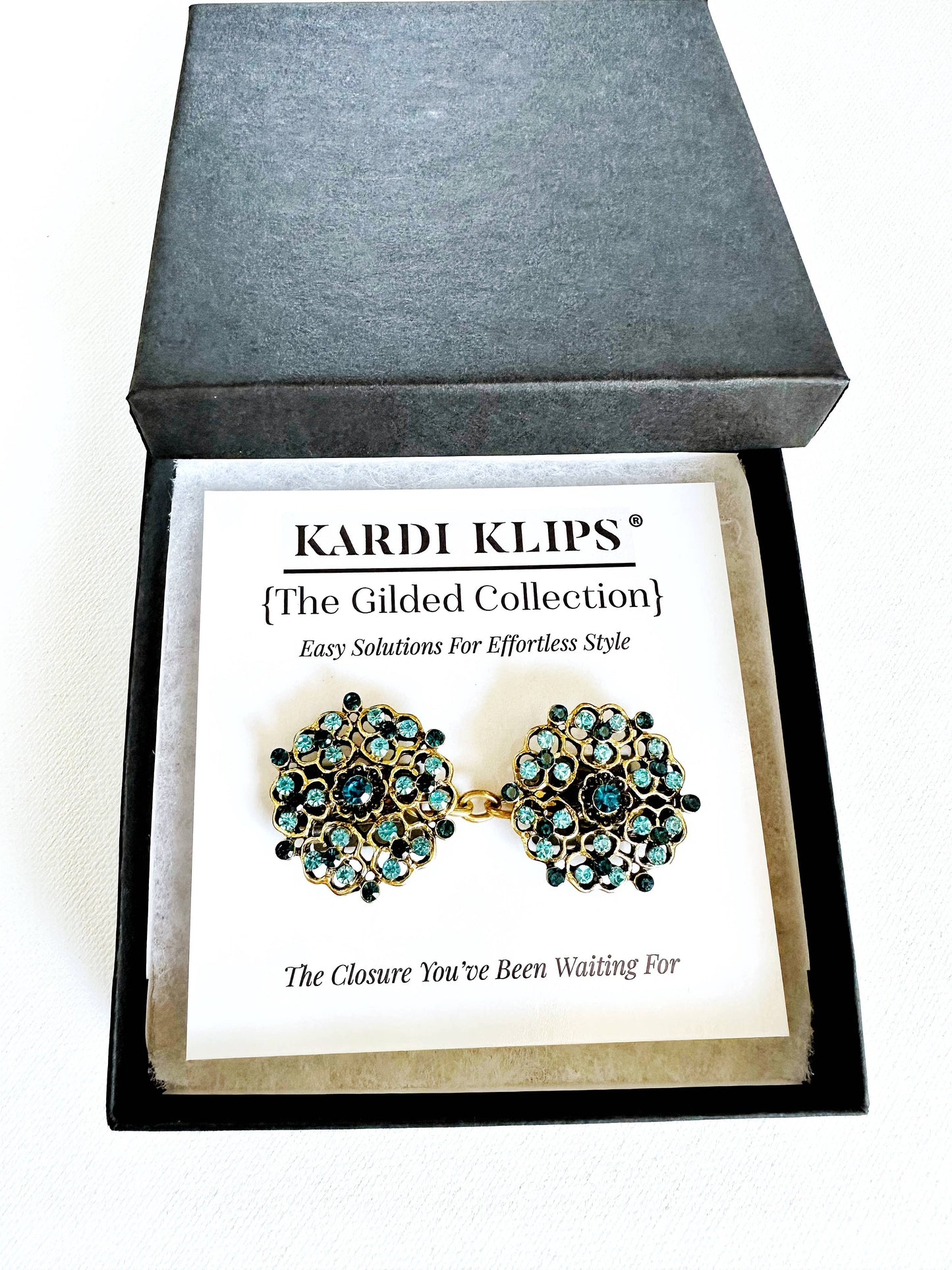 Blue & Gold Cinch Clip, Gilded Sweater Clasp KardiKlip