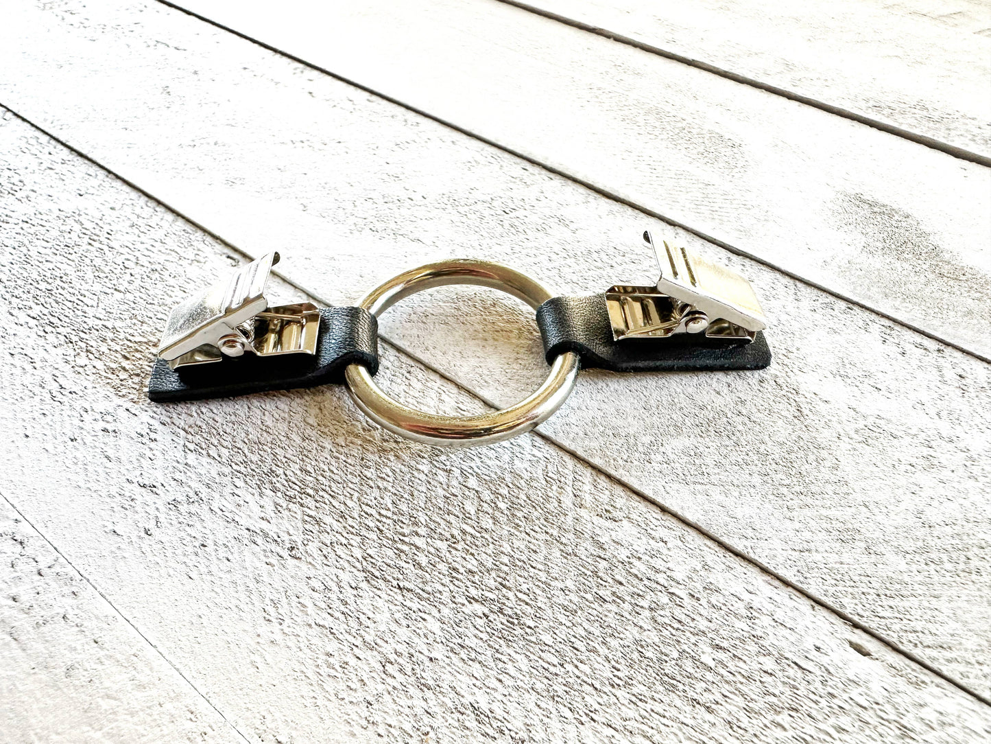 Cinch Clip for Clothes Silver w/ Black Leather Scarf Clasp