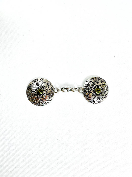 Silver Sphere & Green Cinch Clip, Sweater Clasp KardiKip