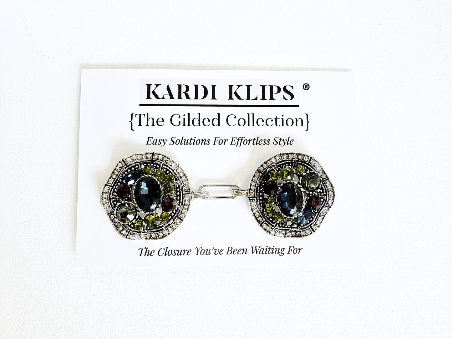 Bejeweled Silver Baroque Cinch Clip, Sweater Clasp KardiKlip