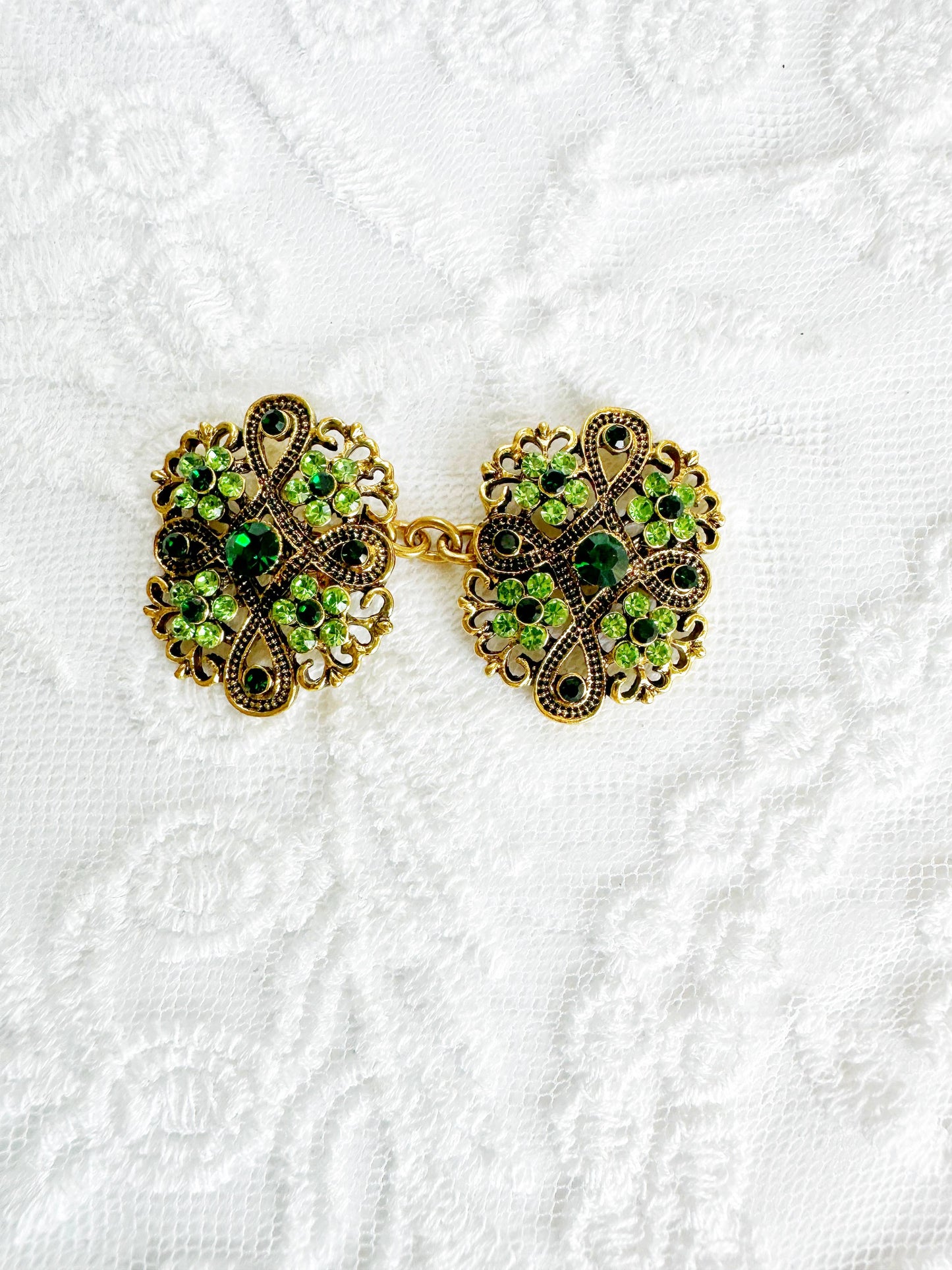 Green & Gold Cinch Clip, Gilded Sweater Clasp KardiKlip