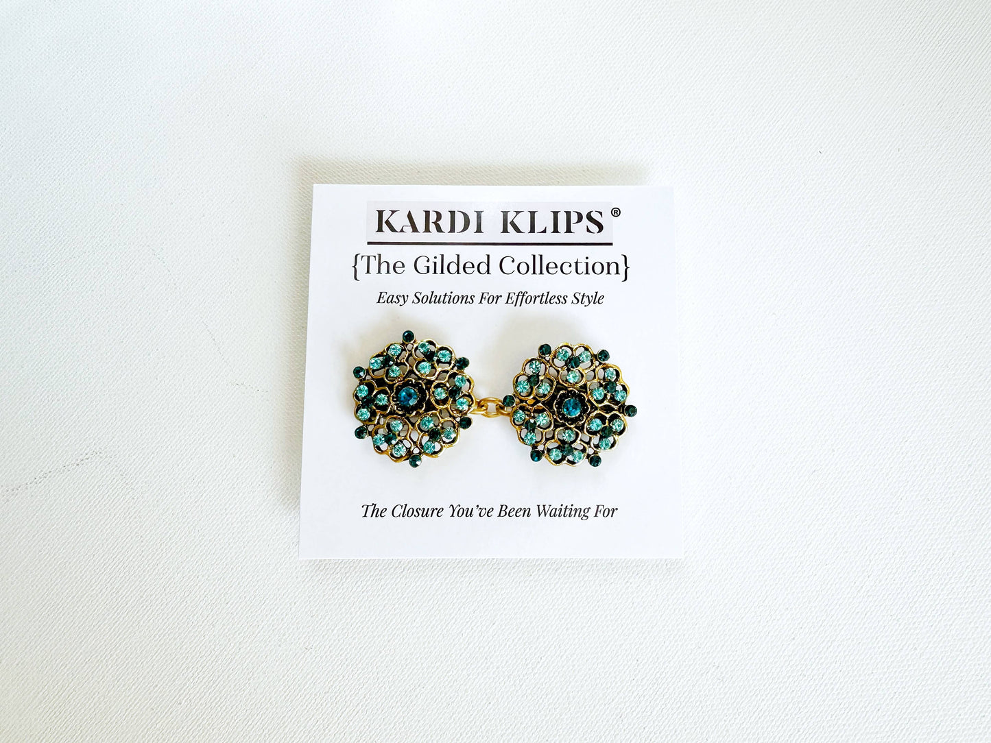 Blue & Gold Cinch Clip, Gilded Sweater Clasp KardiKlip