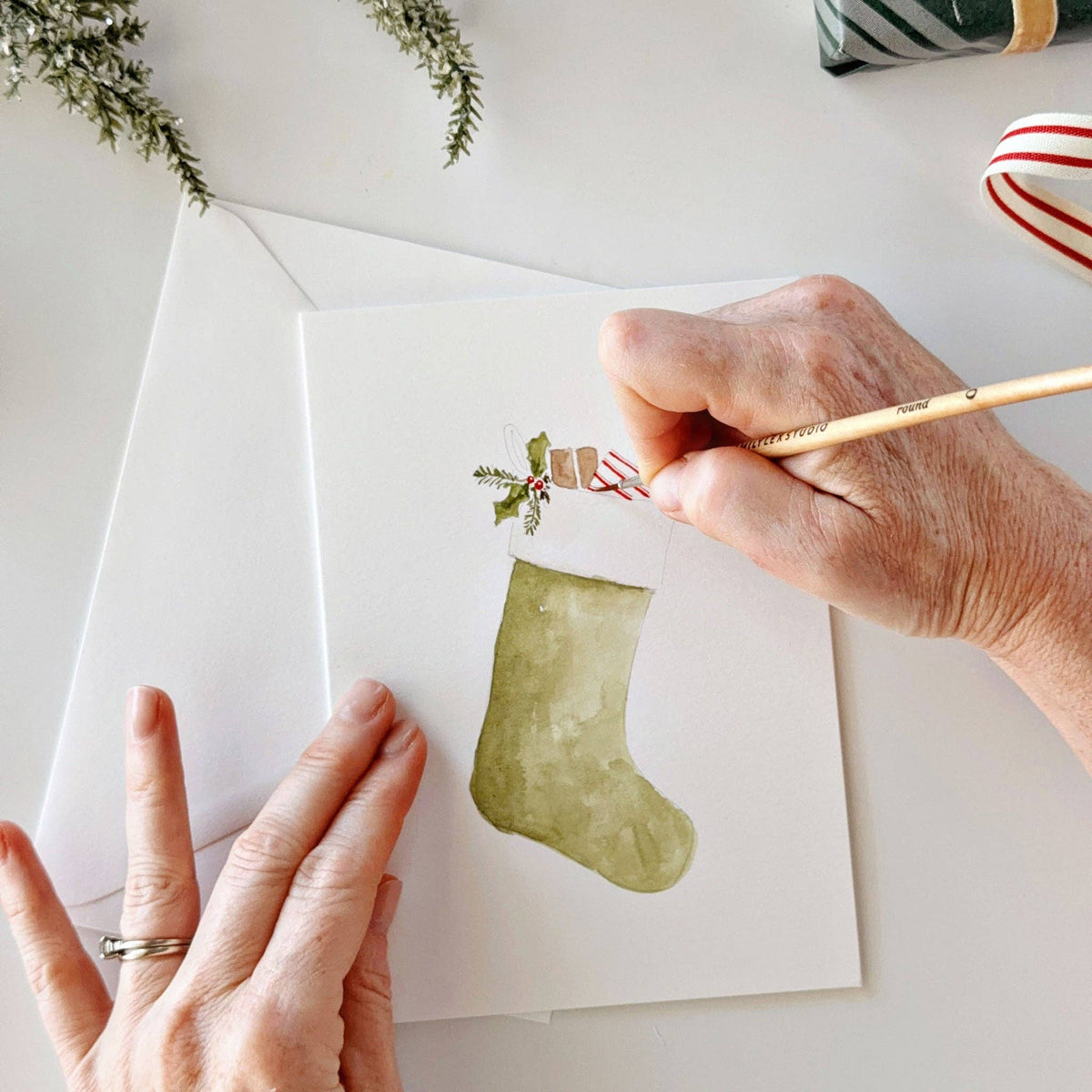 Classic Christmas Paintable Notecard by Emily Lex