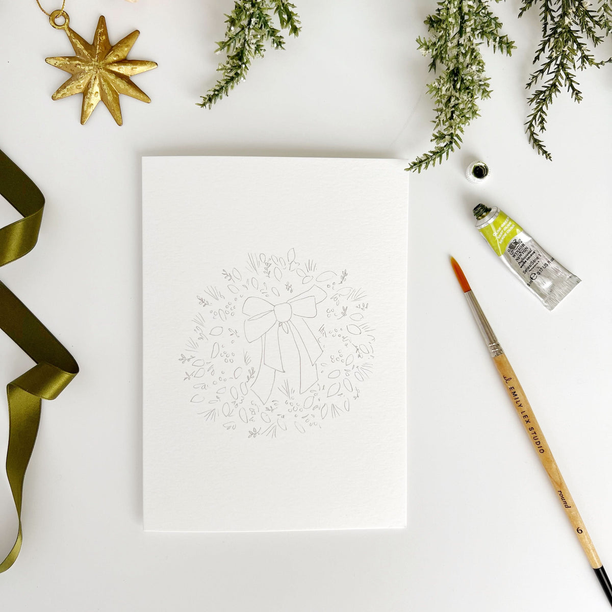 Wreaths Paintable Watercolor Notecard Set by Emily Lex