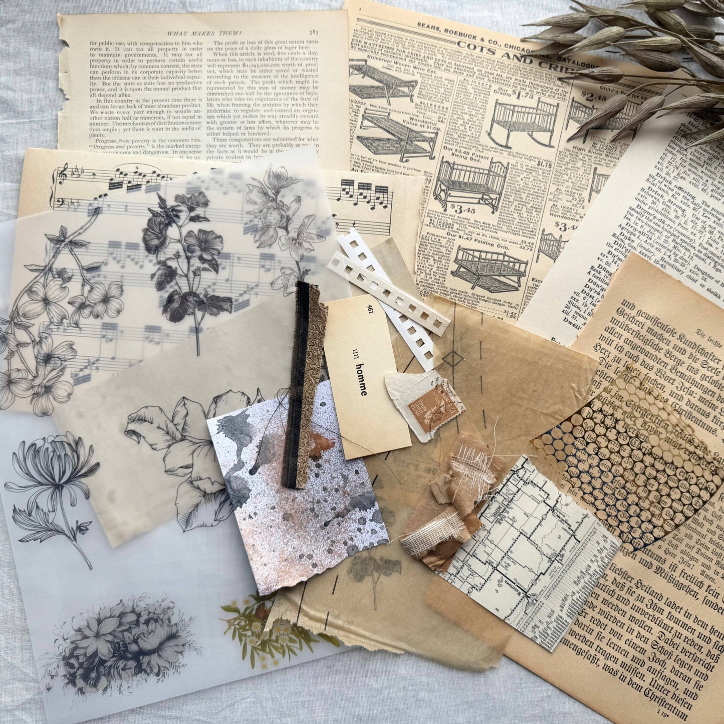 Collage Prompt Kit, Mixed Media Art Kit, Floral