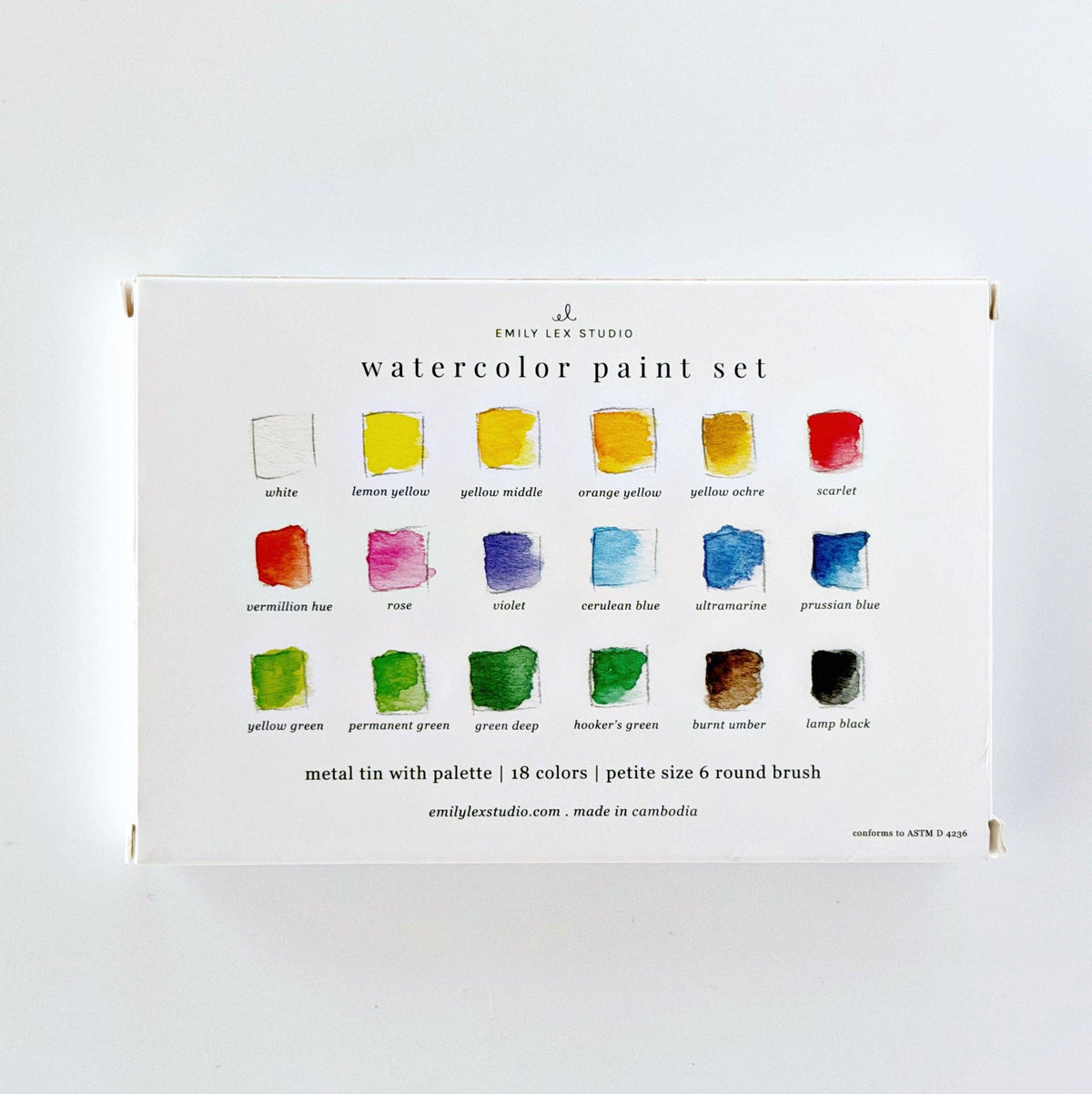 Watercolor Paint set 18 Colors with Brush by Emily Lex