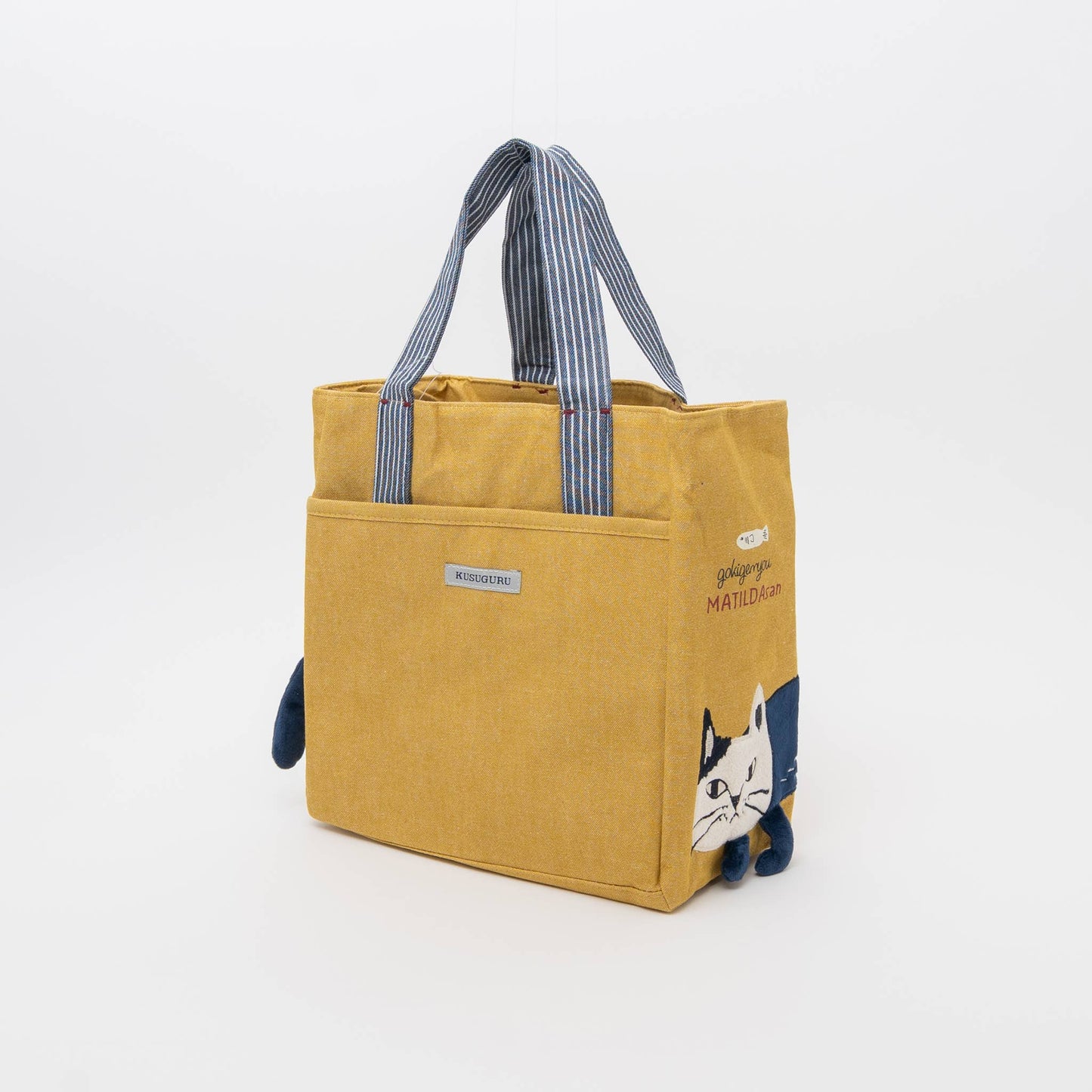 Kusuguru Japan Embroidered Cat Small Tote Bag - Yellow
