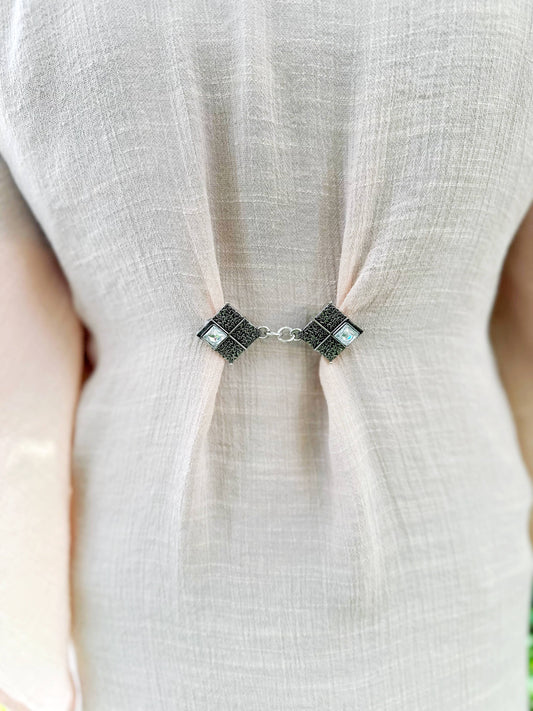 Silver Double Diamonds Cinch Clip, Sweater Clasp KardiKip