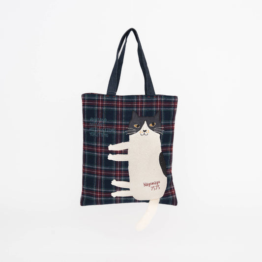 Kusuguru Japan Nago Cat Embroidered Small Tote - Navy Blue