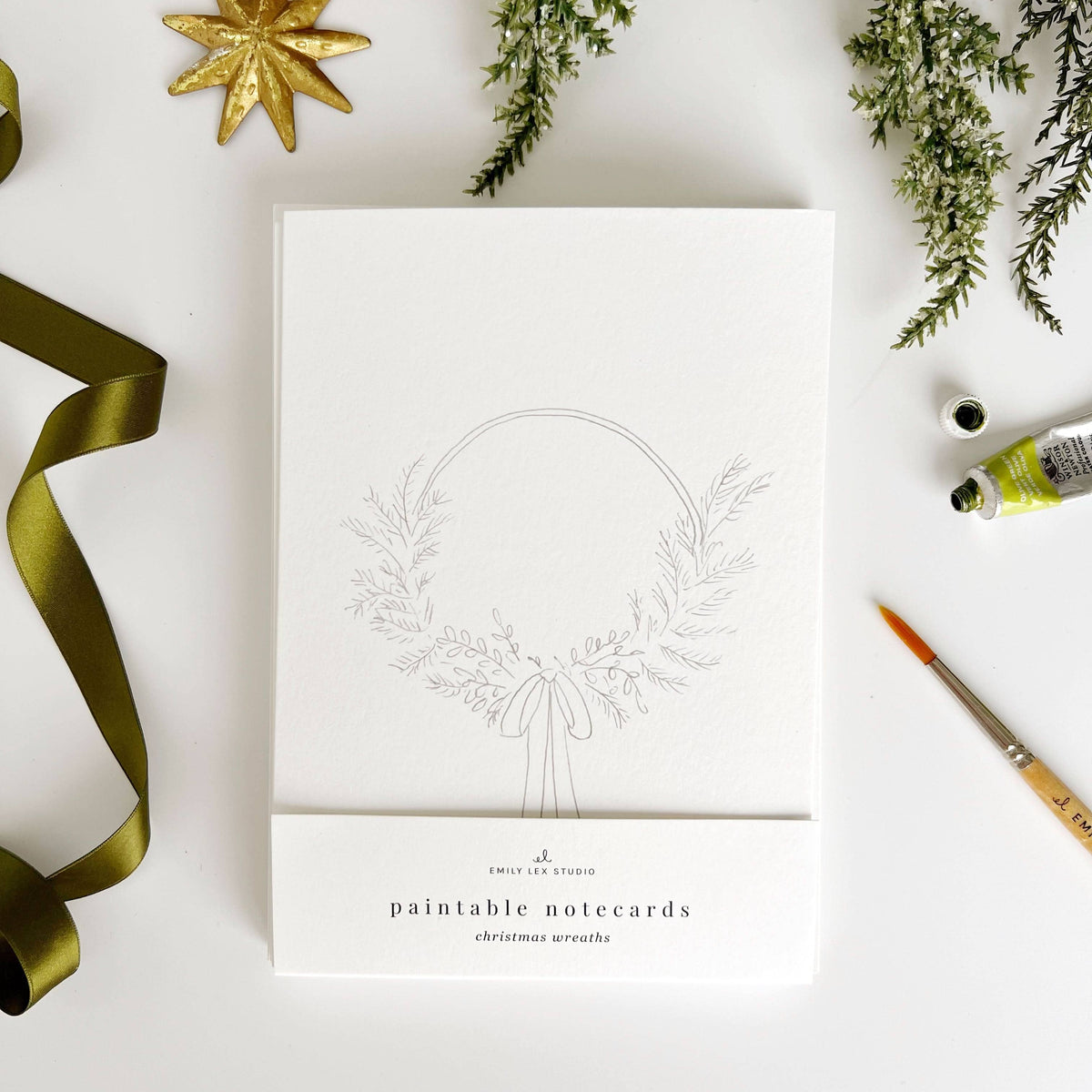 Wreaths Paintable Watercolor Notecard Set by Emily Lex