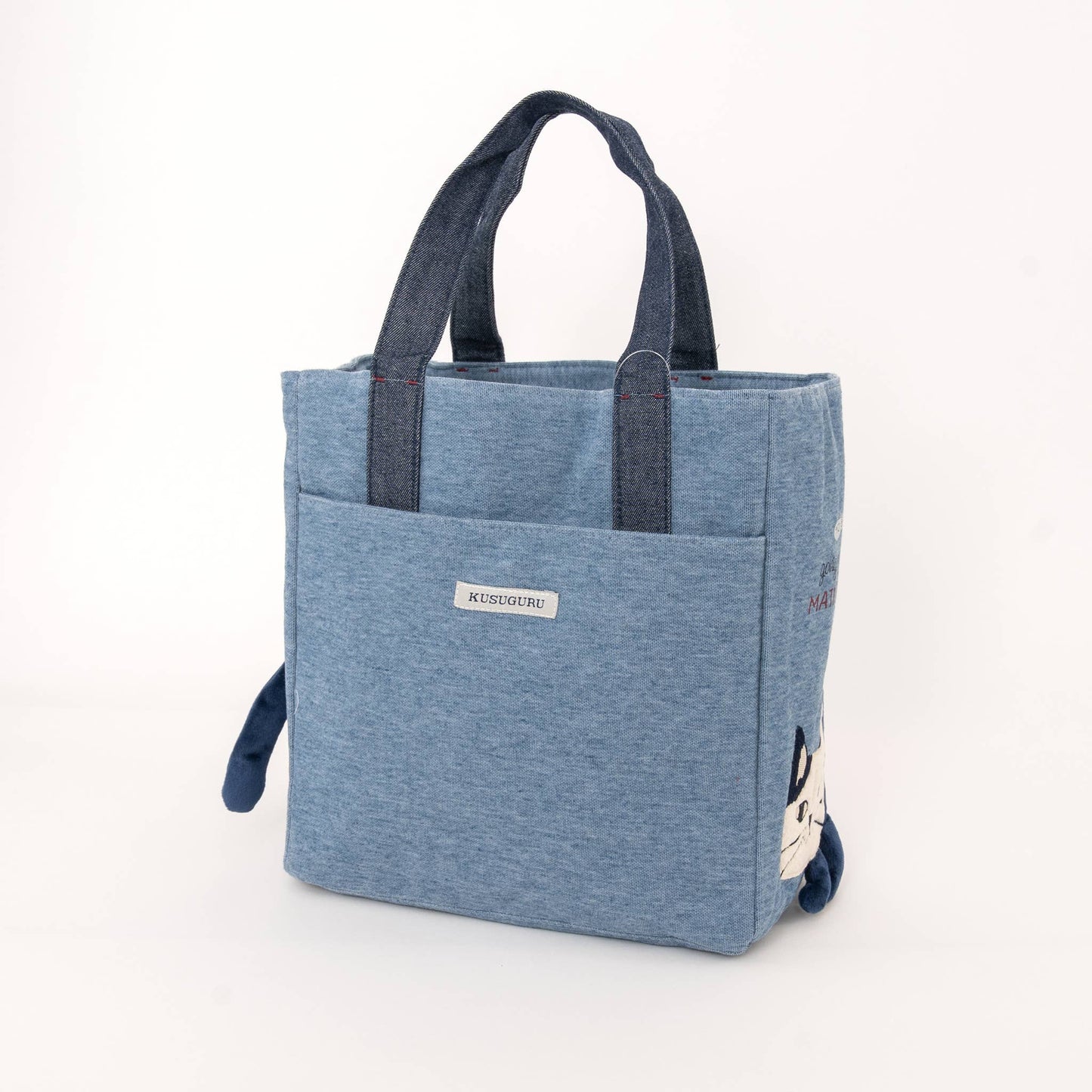 Kusuguru Japan Embroidered Cat Small Tote Bag - two color