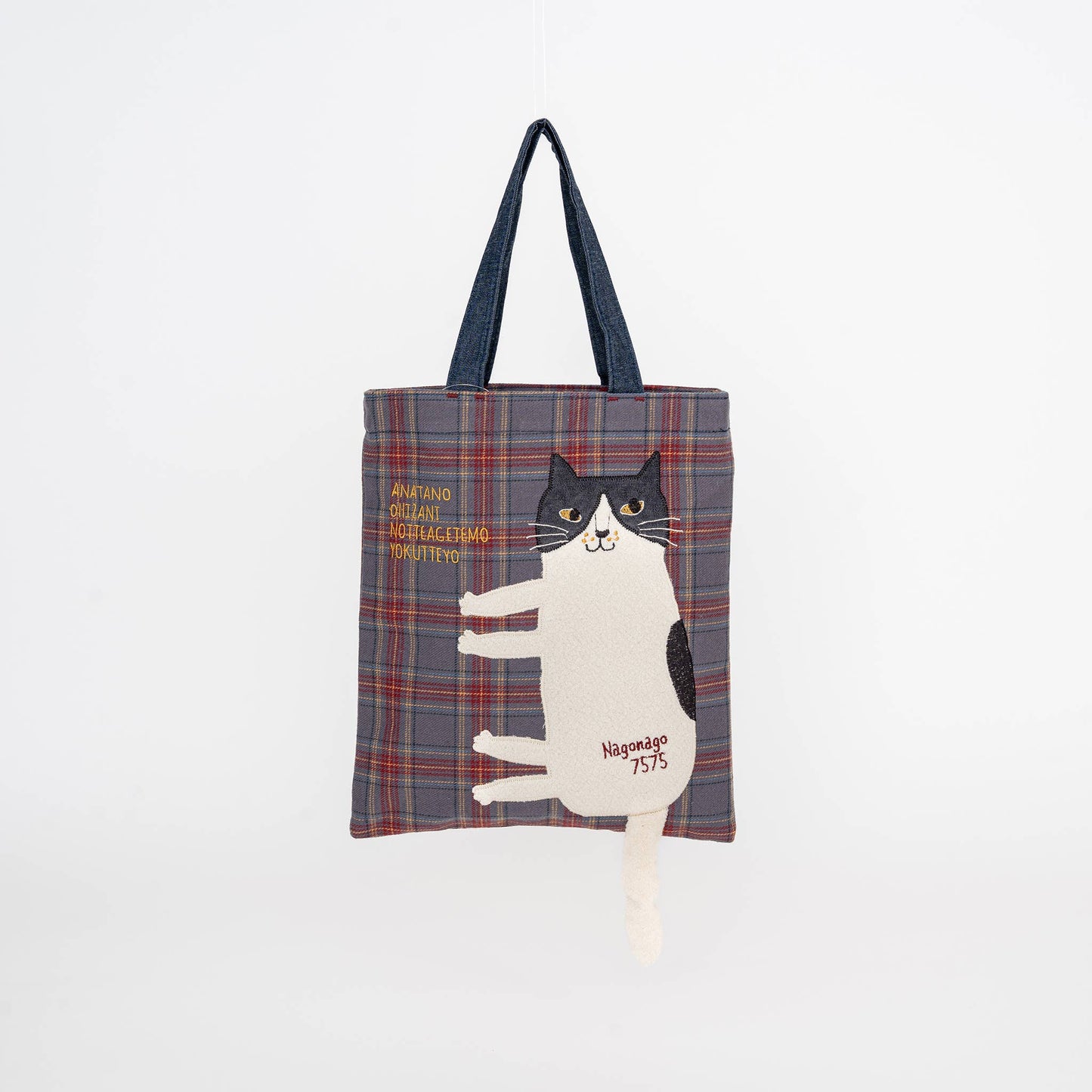 Kusuguru Japan Nago Cat Embroidered Small Tote - Slate Blue