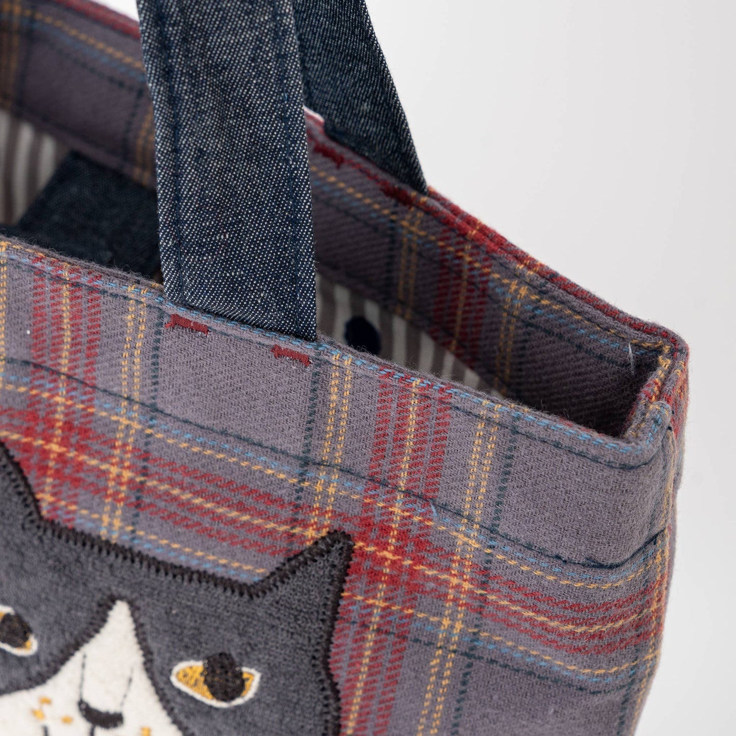 Kusuguru Japan Nago Cat Embroidered Small Tote - Slate Blue