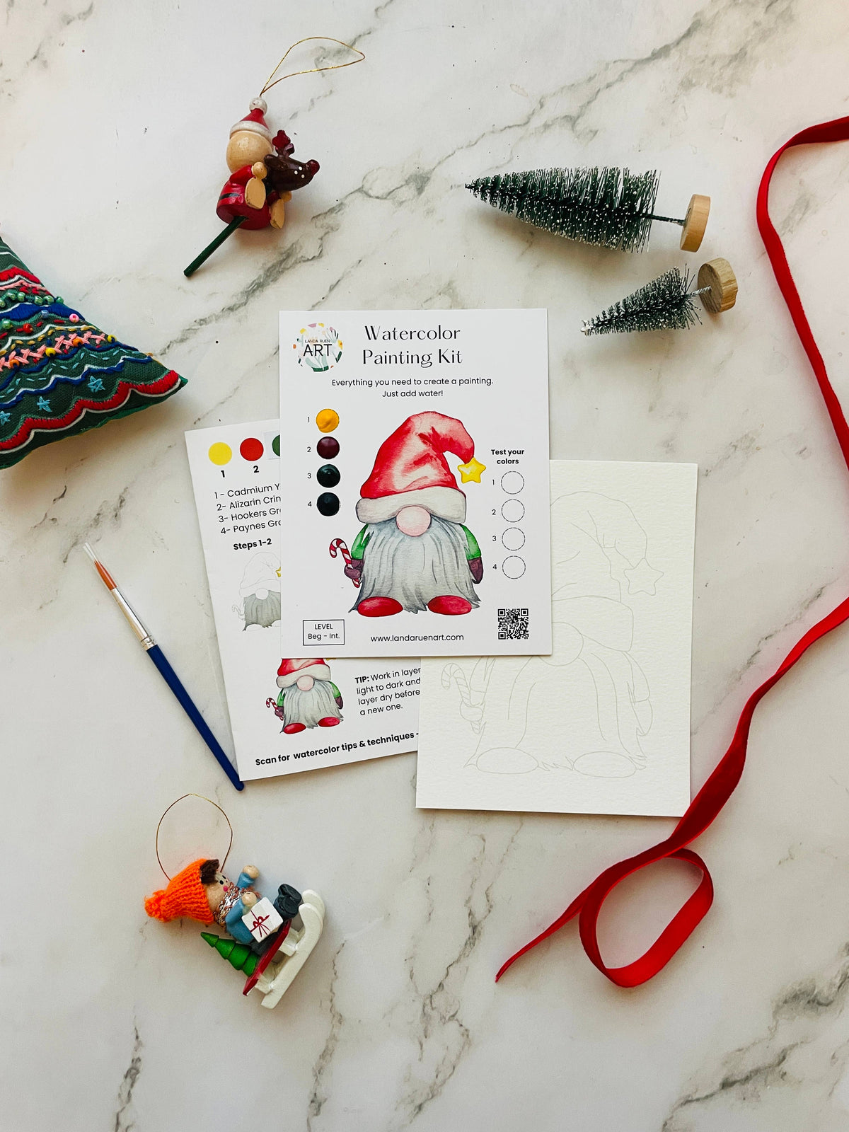 Holiday Gnome Watercolor Kit by Landa Ruen Art
