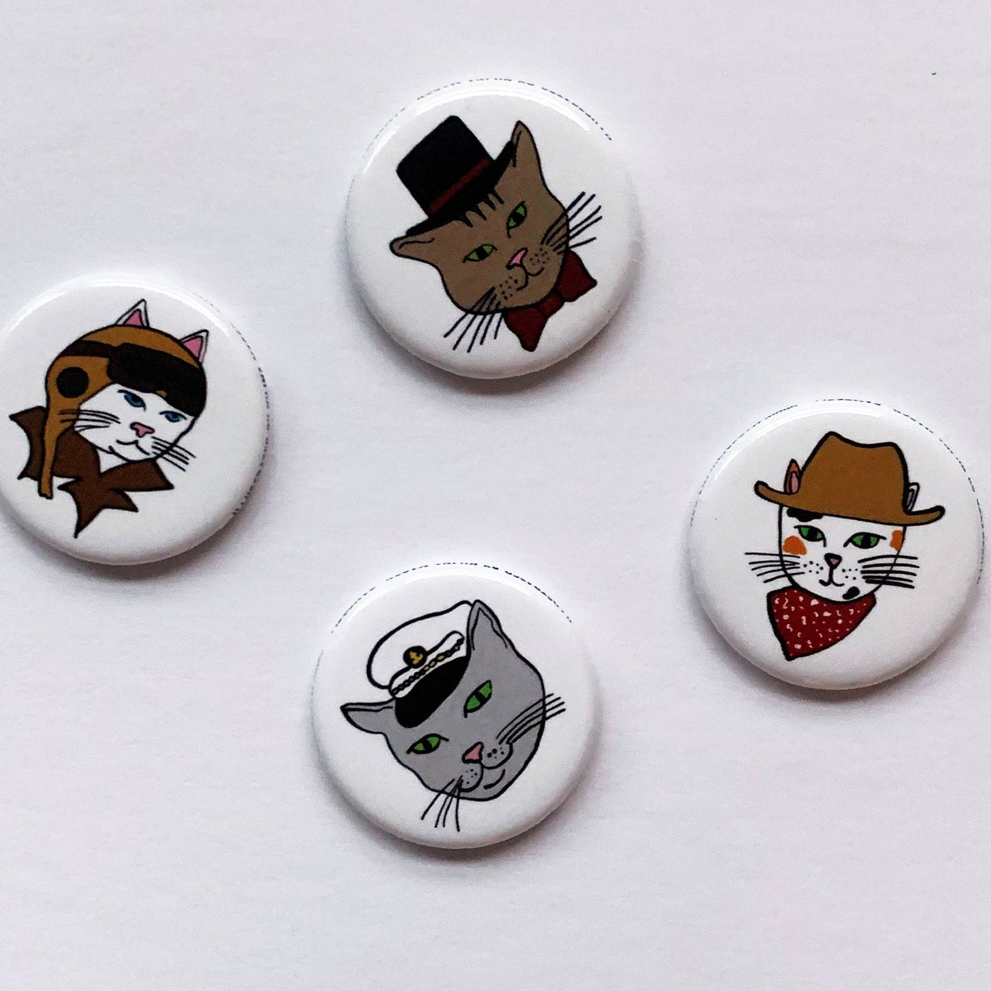 Cats in Hats 1.25 inch Buttons - Assorted Kitty Button Pins
