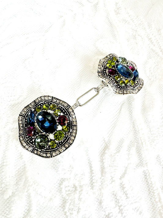 Bejeweled Silver Baroque Cinch Clip, Sweater Clasp KardiKlip