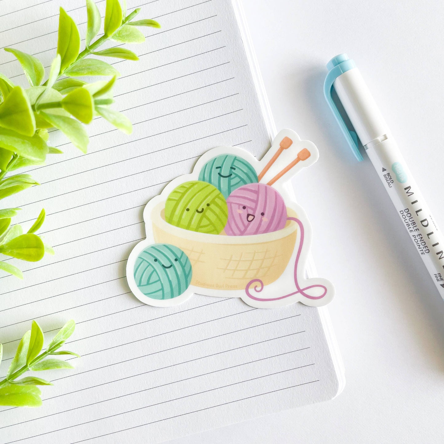 Cute Knitting Yarn Basket Waterproof Matte Vinyl Sticker
