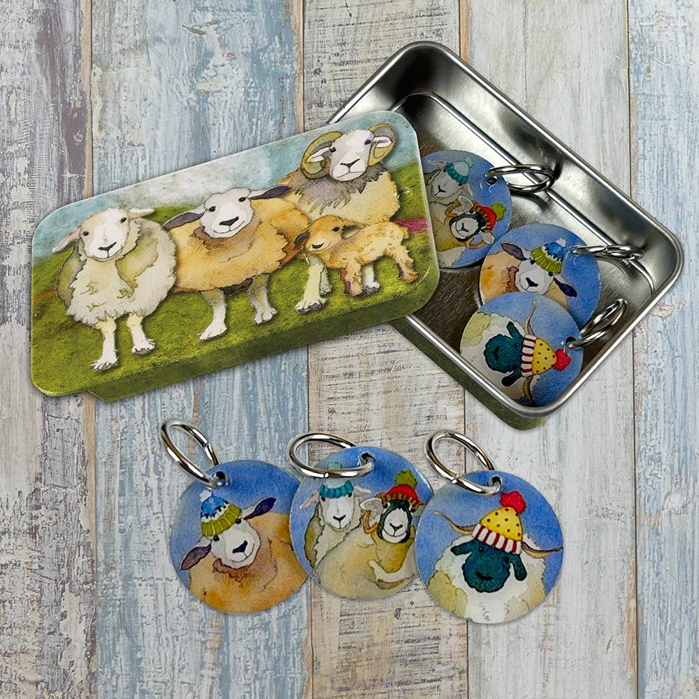 Happy Sheep Stitch Markers In A Pocket Tin by Emma Ball