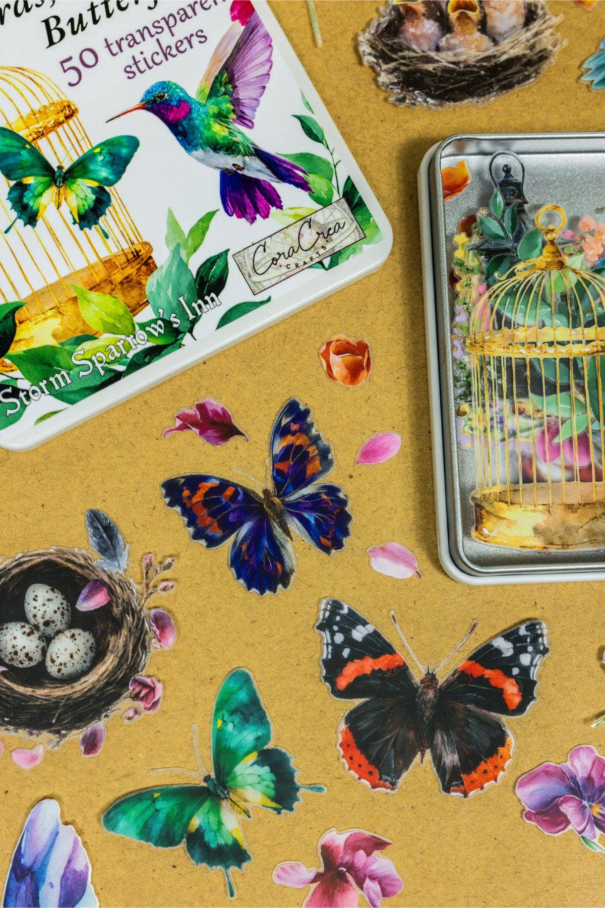 Birds, Foliage, Butterflies Sticker Tin Box