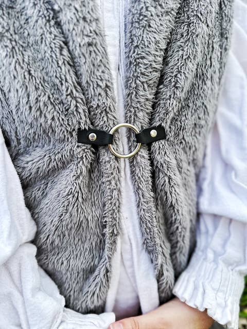 Cinch Clip for Clothes Silver w/ Black Leather Scarf Clasp