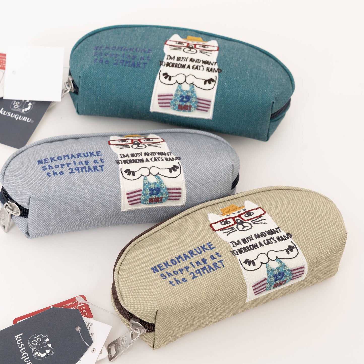 Kusuguru Japan Embroidered "Nekomaruke" Eyewear Case