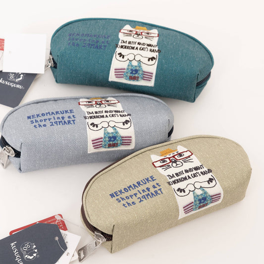 Kusuguru Japan Embroidered "Nekomaruke" Eyewear Case