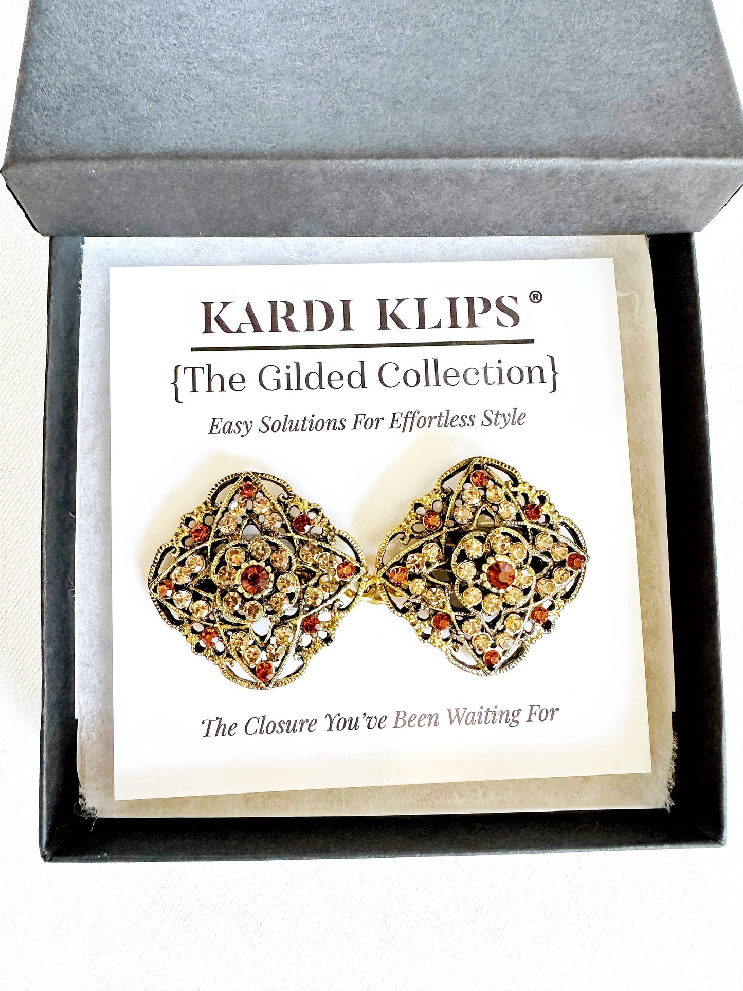 Brown & Gold Cinch Clip, Gilded Sweater Clasp KardiKlip