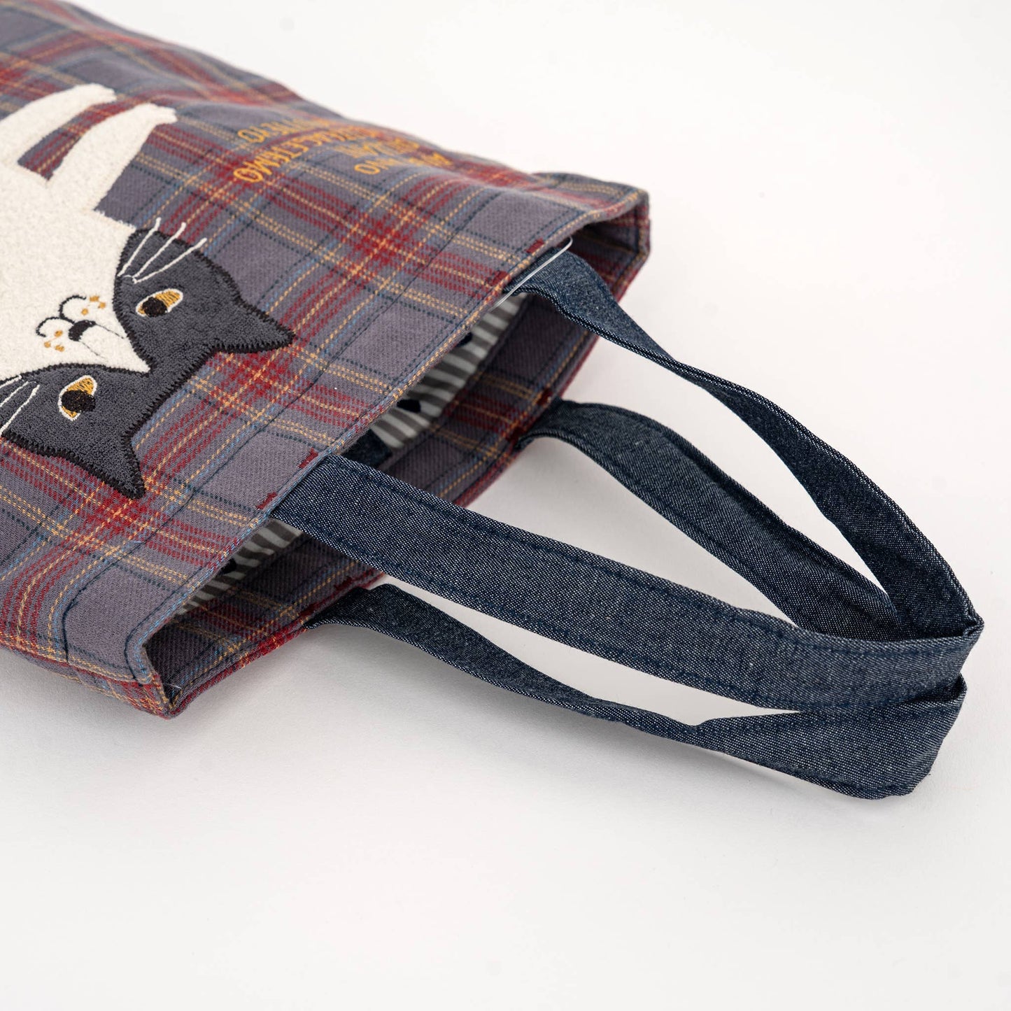 Kusuguru Japan Nago Cat Embroidered Small Tote - Slate Blue