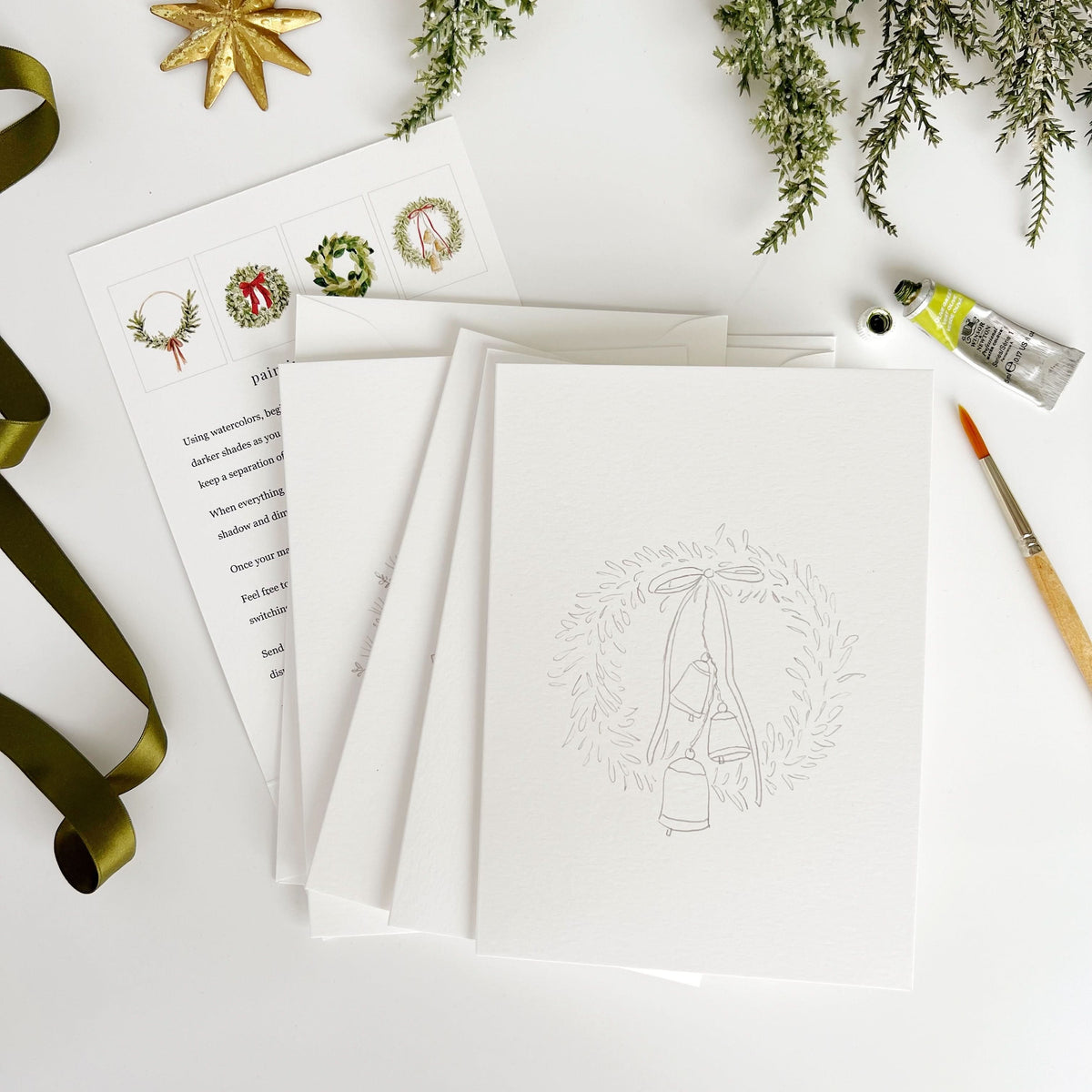 Wreaths Paintable Watercolor Notecard Set by Emily Lex