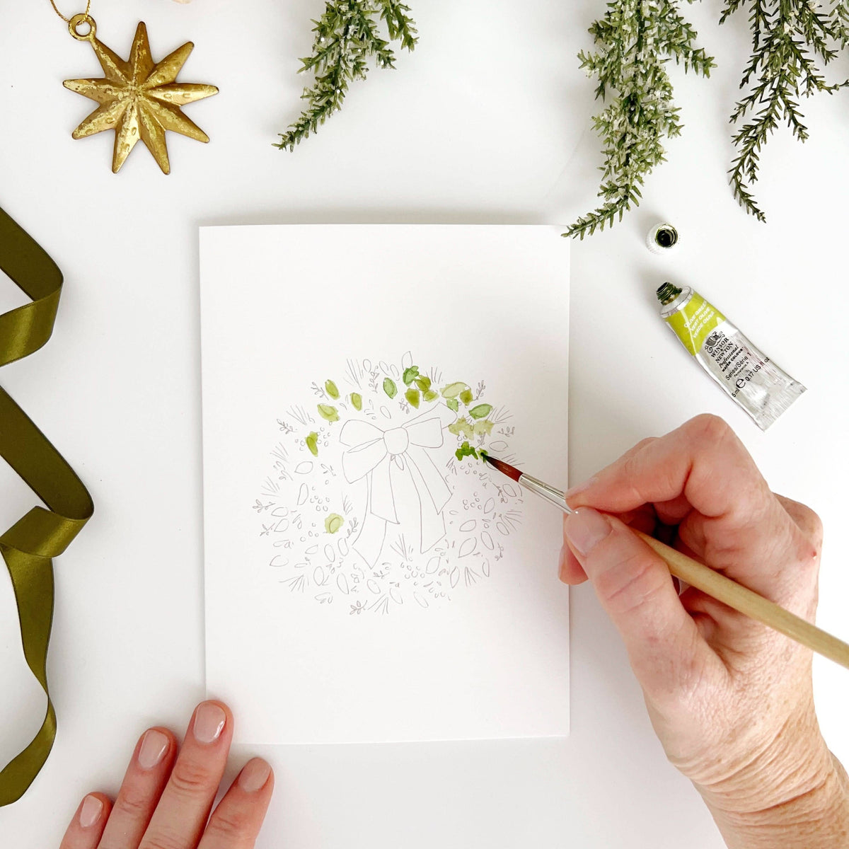 Wreaths Paintable Watercolor Notecard Set by Emily Lex