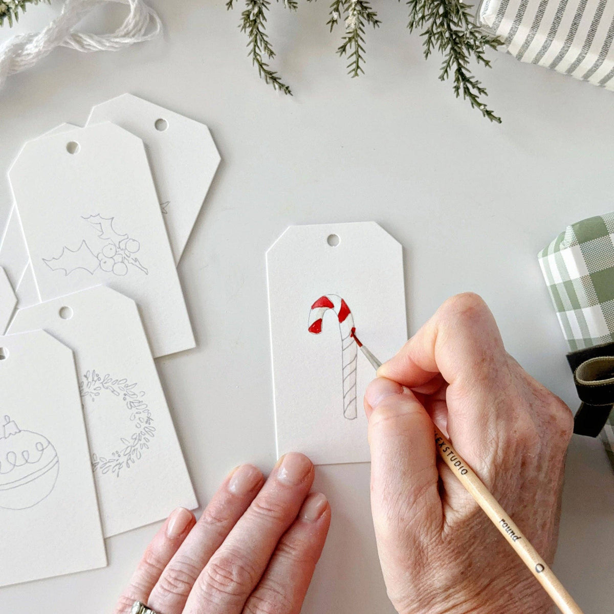 Classic Christmas paintable gift tags by Emily Lux