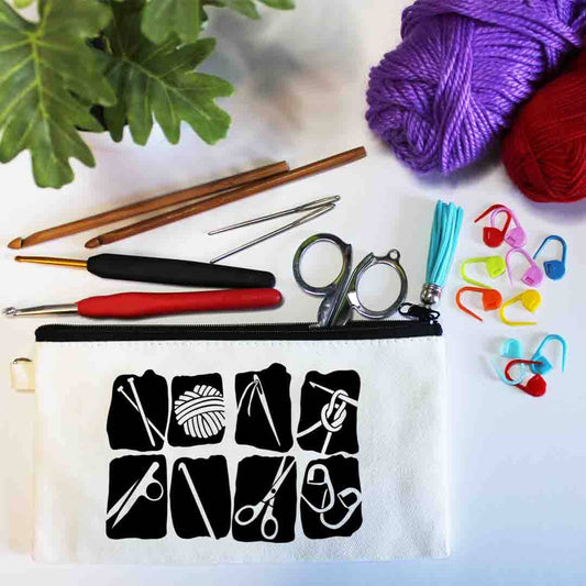 Crochet & Knit Collage Small Canvas Pouch Bag, Custom