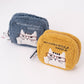 Kusuguru Japan Embroidered Glasses Cat Fluffy Plush Pouch