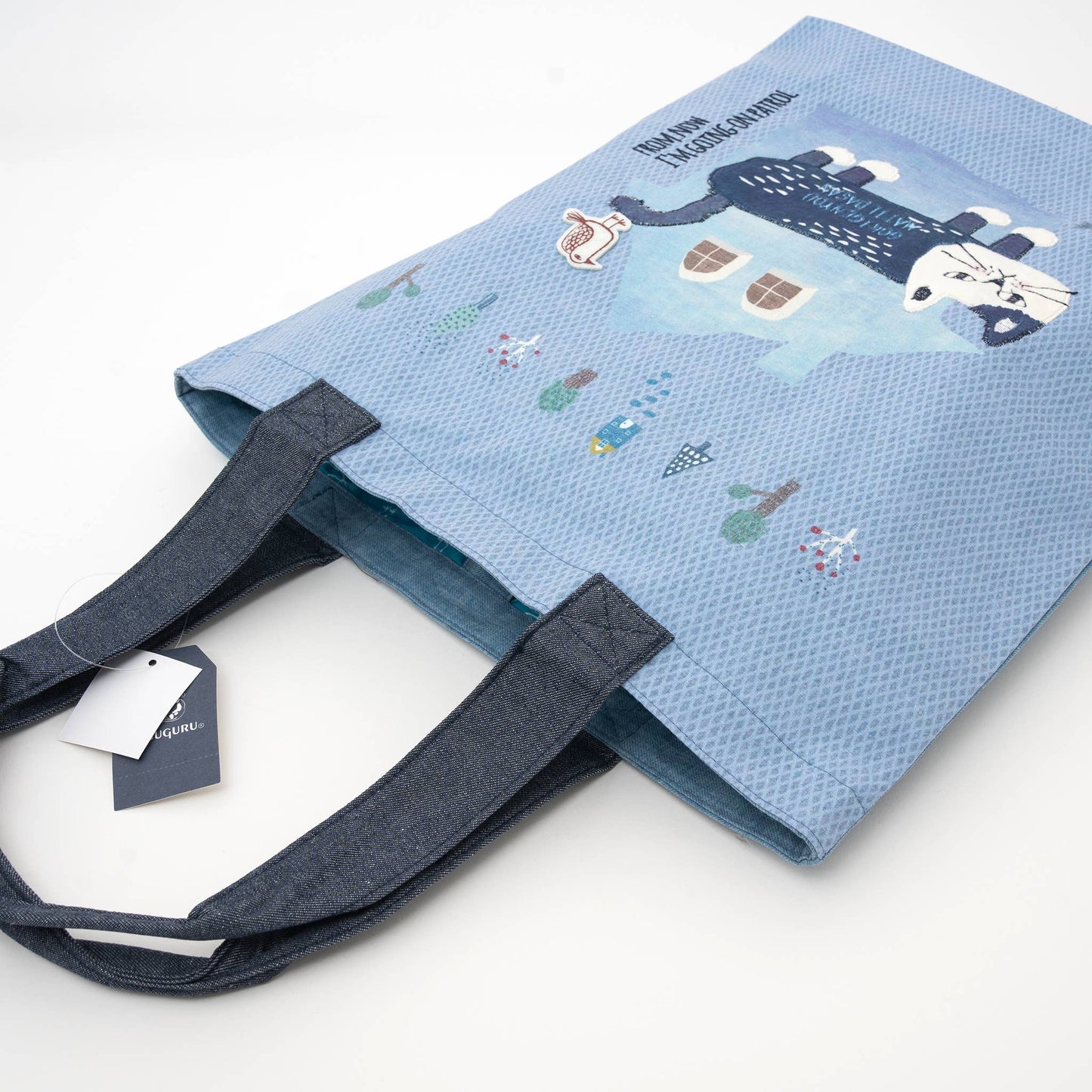 Kusuguru Japan Cat Embroidered Tote Bag – Blue