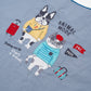 Kusuguru Embroidered Cat Nylon Shoulder Tote bag -Dusty Blue