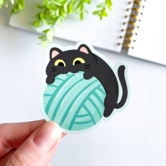 Cute Yarn Ball Black Cat Waterproof Matte Vinyl Sticker