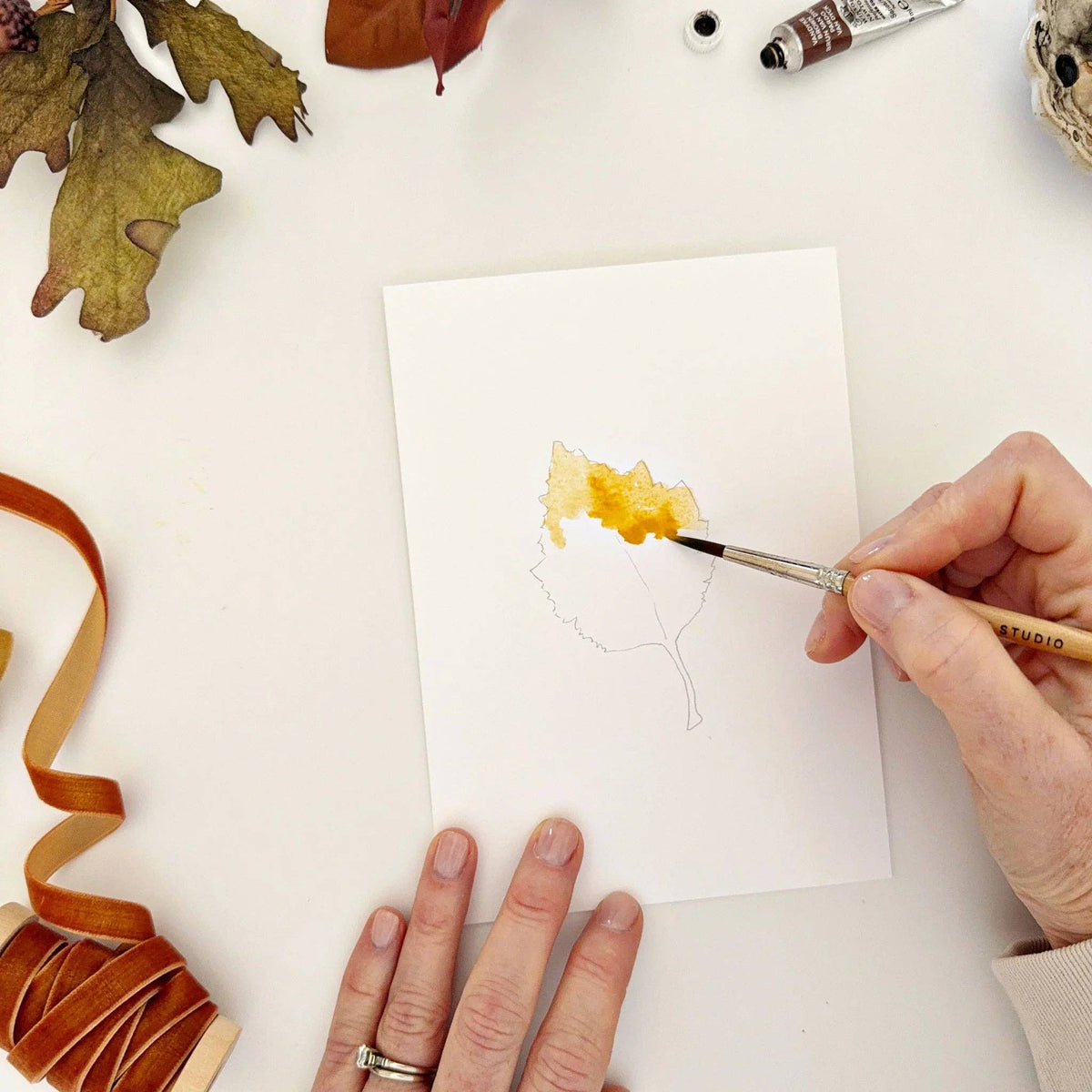 Fall Leaves Paintable Watercolor Notecard Set