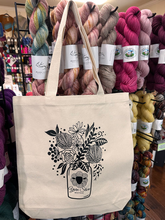 Yarn Store Boutique Tote Bag with Mason Jar