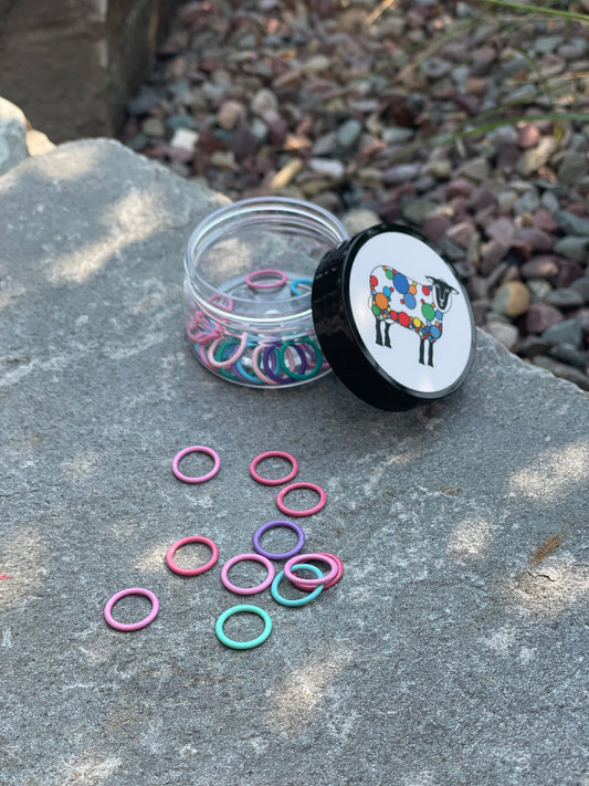 Nylon Coated Metal Stitch Markers and Cannister by Polka Dot Sheep