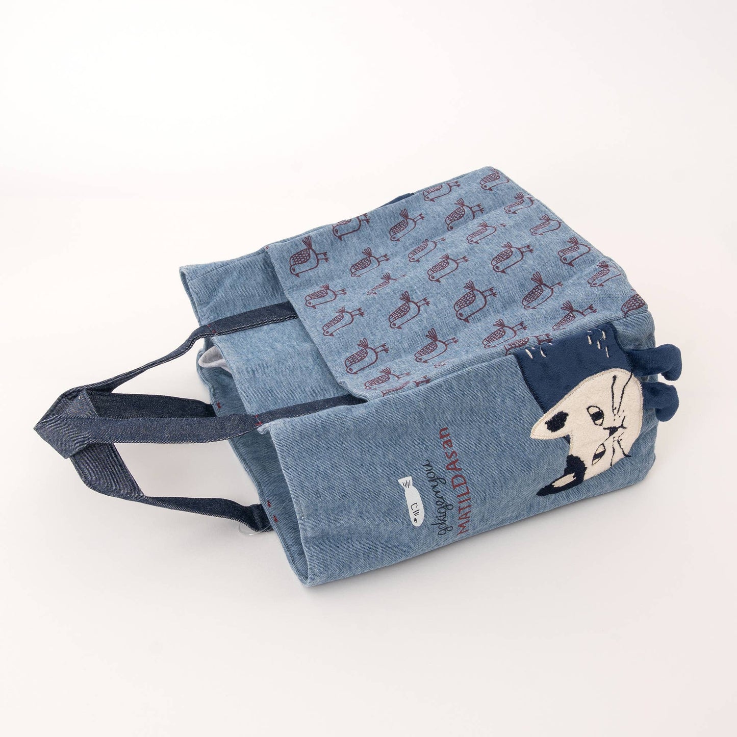 Kusuguru Japan Embroidered Cat Small Tote Bag - two color